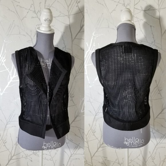 Armani Exchange Black Open Front Mesh Vest - Picture 2 of 6